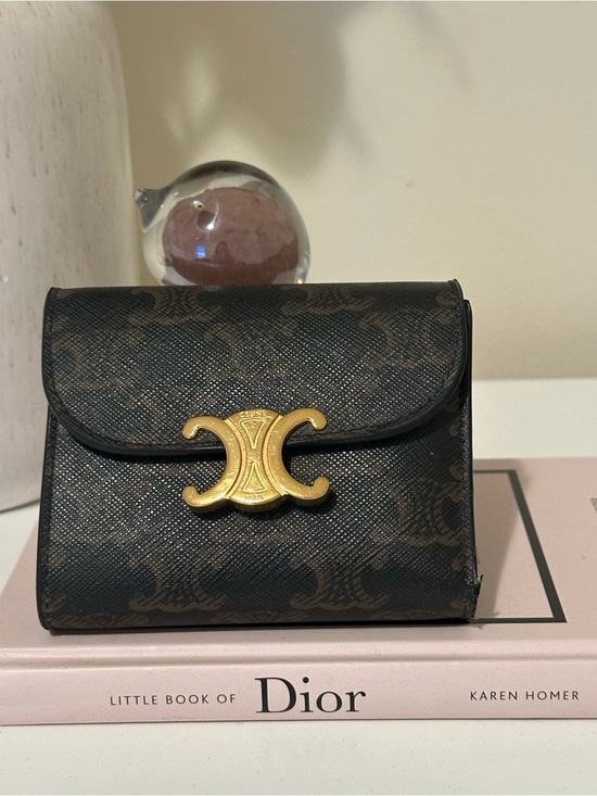 Celine Handbags - Celine Triomphe Small Wallet in Black and Brown with Gold Hardware